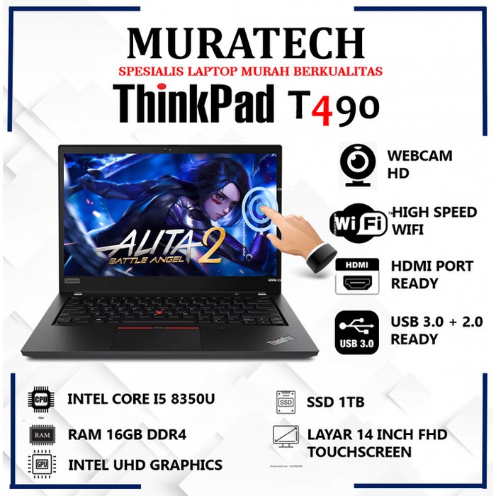 Laptop Touchscreen Lenovo Thinkpad T490 Core I5 Ram 16GB 1TB SSD 14 Inch FHD