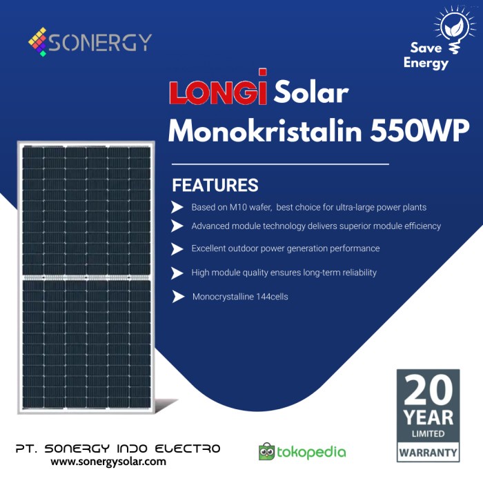 Ready Solar Panel / Panel Surya Longi Solar Monokristalin 550WP