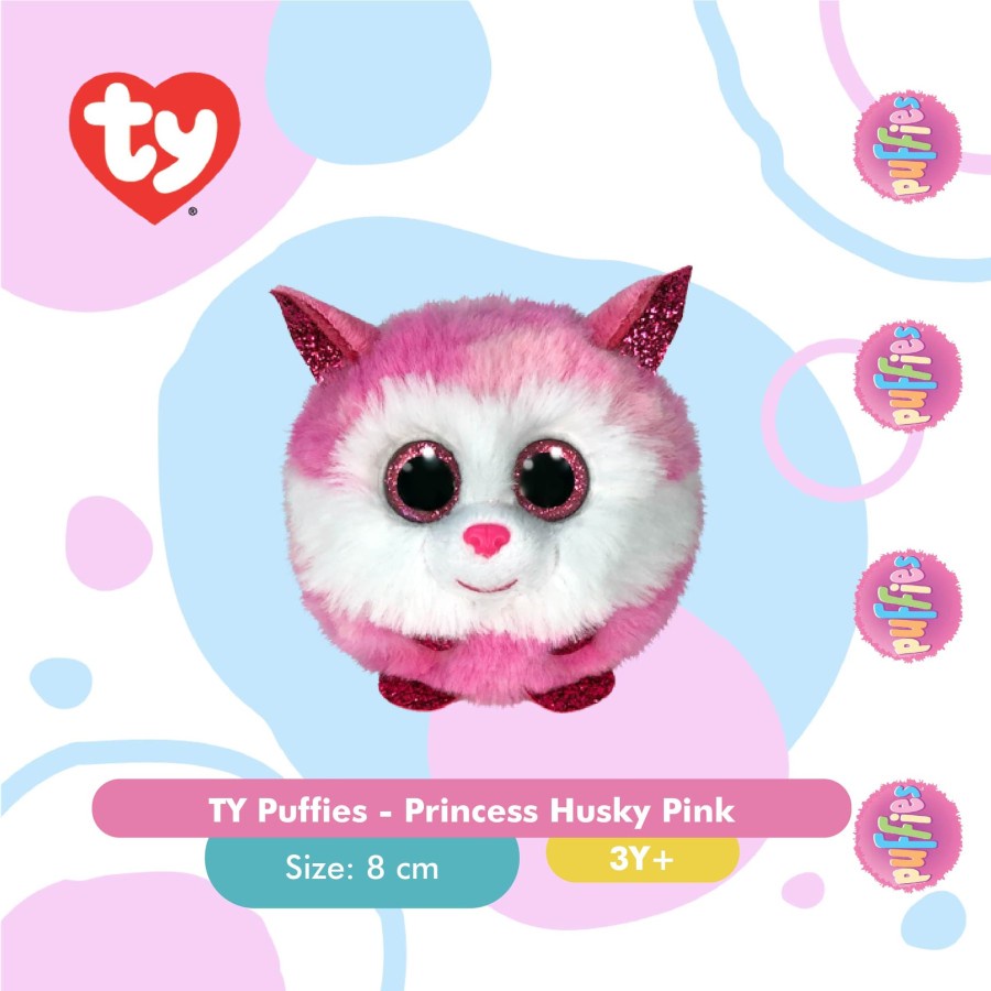 TY Puffies Princess Husky Pink - Boneka Anjing Husky Pink