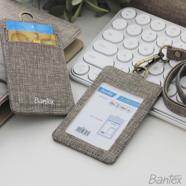 

JQ51 Id card leather holder tali potrait/ Name tag kulit Bantex 8869 - Beige