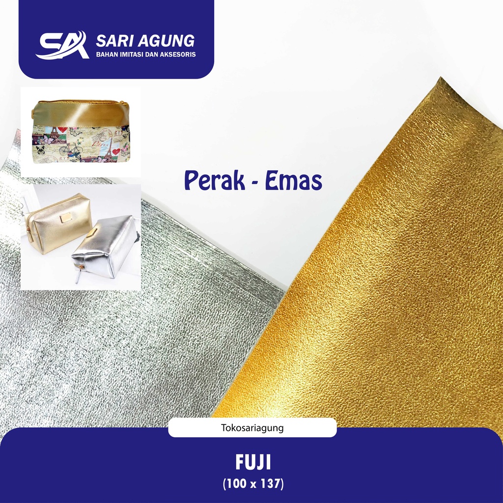 FUJI EMAS PERAK (METER) BAHAN KULIT SINTETIS METALIK OSCAR GOLD SILVER SANDAL TAS KULIT IMITASI
