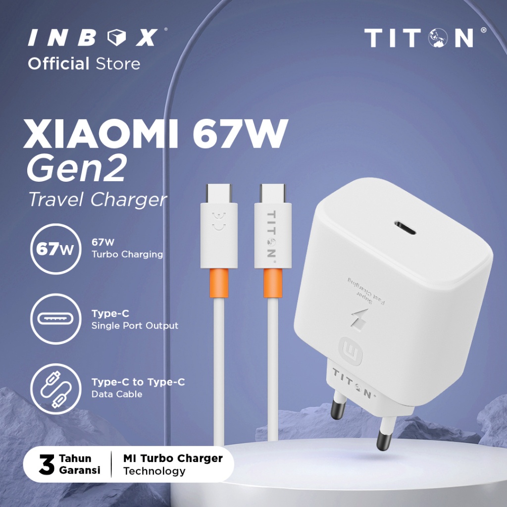 Titon Kepala Charger 67W Xiaomi Original Turbo Charging USB C dengan Kabel Type C