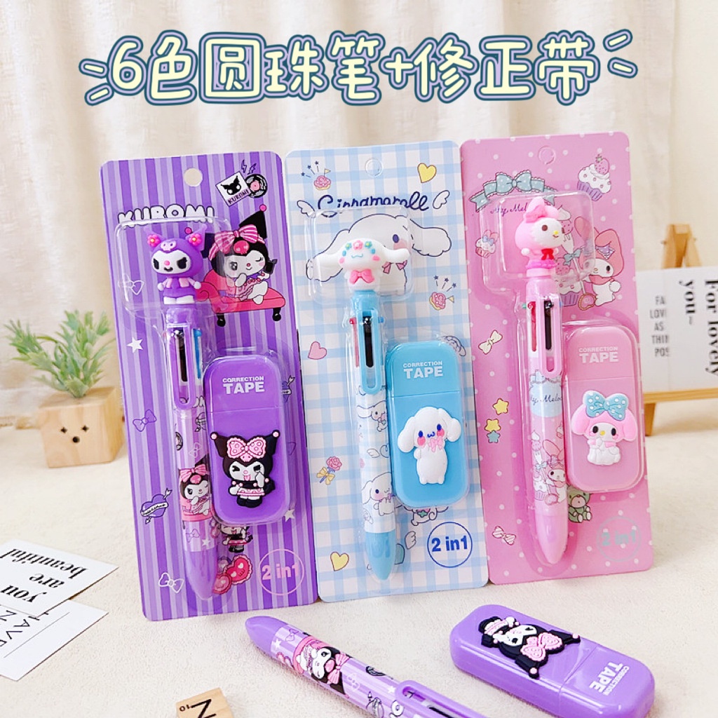 

(Yunita) 2pc set pulpen 6 warna dan tip ex sanrioset alat tulis dan tip ex anak sekolah sanrio lucu