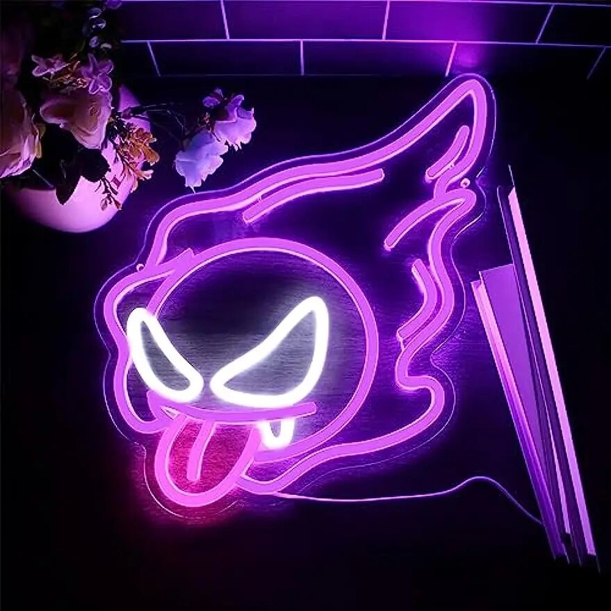 LED Purple Ghost Neon Sign Anime Neon Sign for Boys Gamer Room Bedroom Party Man Cave Living Room Bi