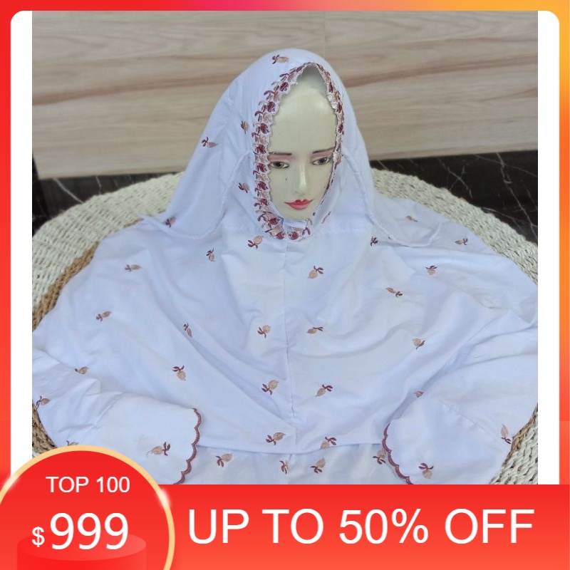 Mukena dewasa terusan motif  bunga seribu warna putih(UZ)