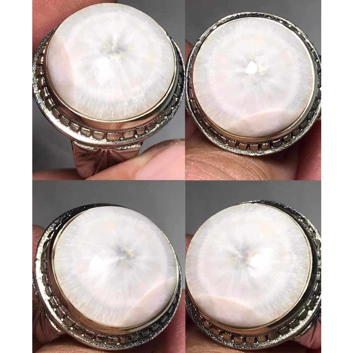 Cincin Batu Akik Natural Gambar Motif Bulu Hanoman Putih Unik Antik 1