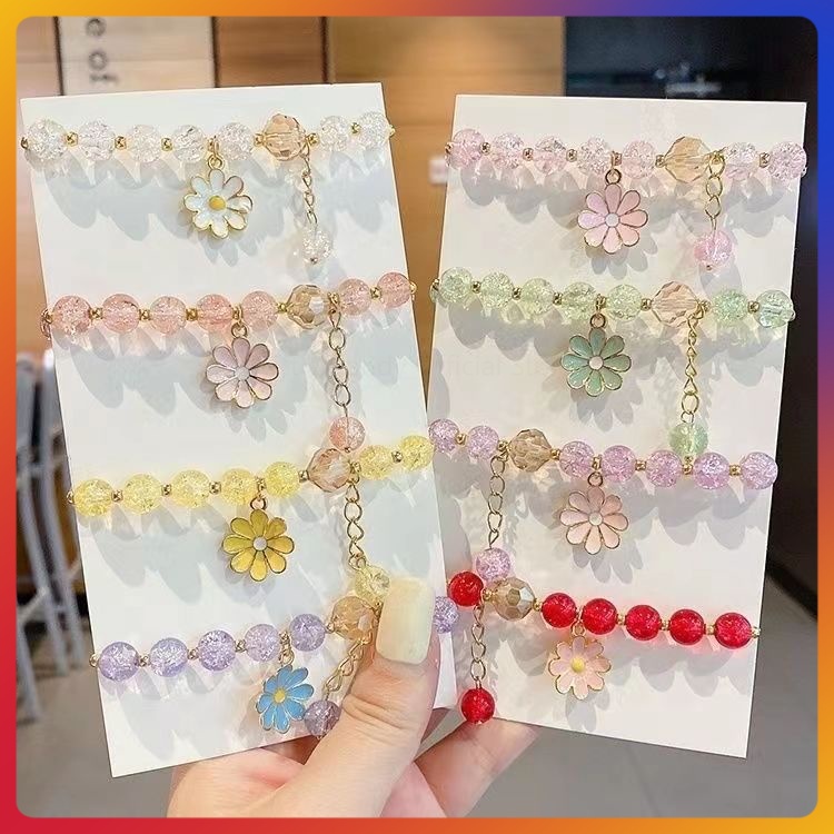 Gelang Manik-manik Warna-warni Kristal Daisy Korea/Gelang Bunga Kristal Rumbai Korea
