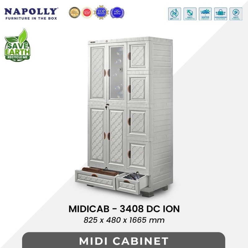 lemari 3 pintu Napolly MIDI CAB 3408 DC ION PUMA - Lemari 3p Napolly / Lemari Pakaian Gantung / LEMA