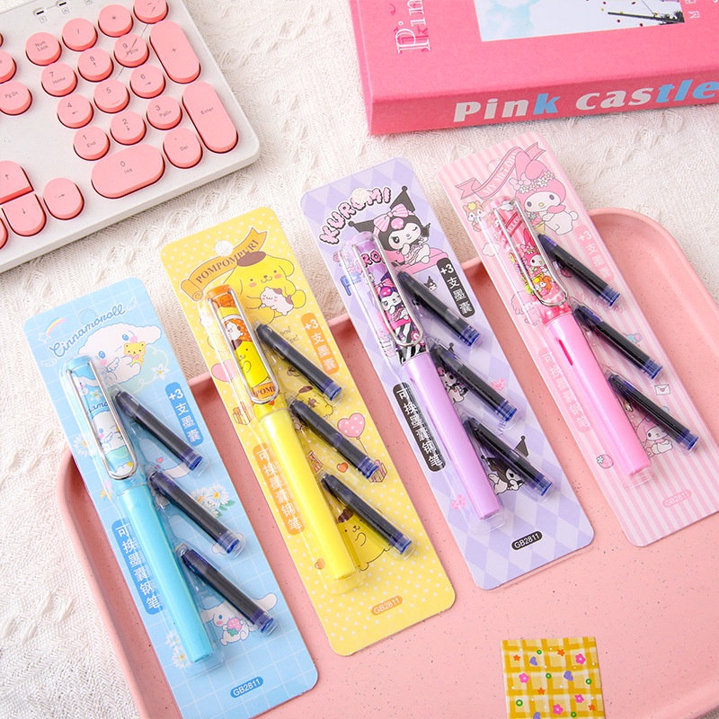 

(New) FOUNTAIN PEN SANRIO / PULPEN SANRIO FREE TINTA 3 PCS /PULPEN ANAK SEKOLAH MOTIF KARRTUN JEPANG PULPEN SANRIO CINNAMOROLL KUROMI POM PURIN MELODY / AESTHETIC PULPEN