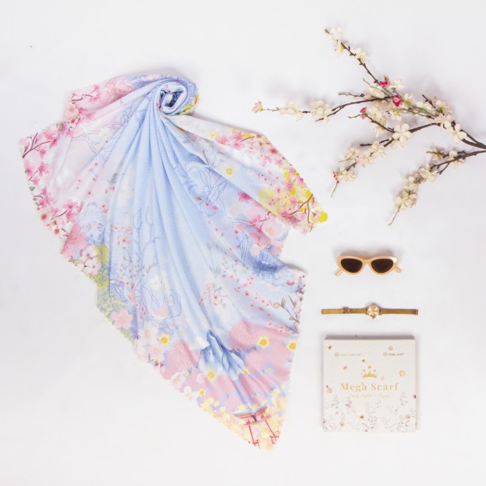 Cherry Blossom in Seoul Hijab Kerudung Segi Empat Voal  - Blue Sky