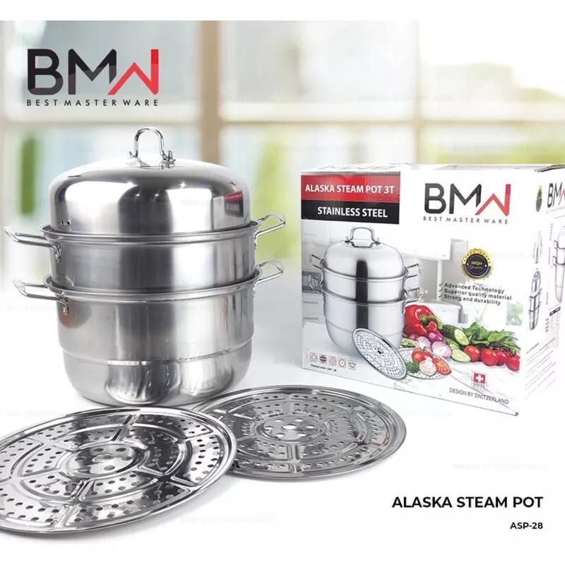 Panci BMW Stainless Panci 3 Susun Stainless Steamer Panci Set Panci Stainless Panci Kukus Panci Set 