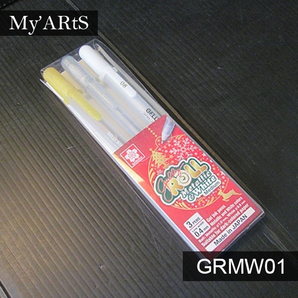 

Sakura Gelly Roll Metallic Gold Silver White Pen Set 3 Pena Metalik Emas Perak