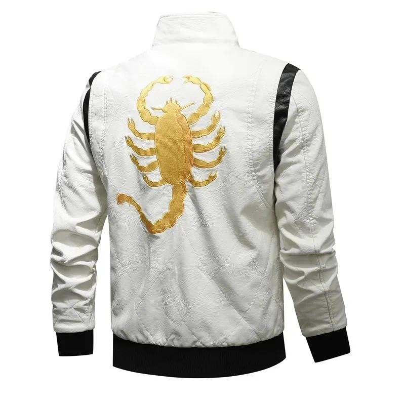 Ryan Gosling Drive Jacket Mens Winter Bomber Leather Jackets Men Scorpion Embroidery Hooded Jacket P
