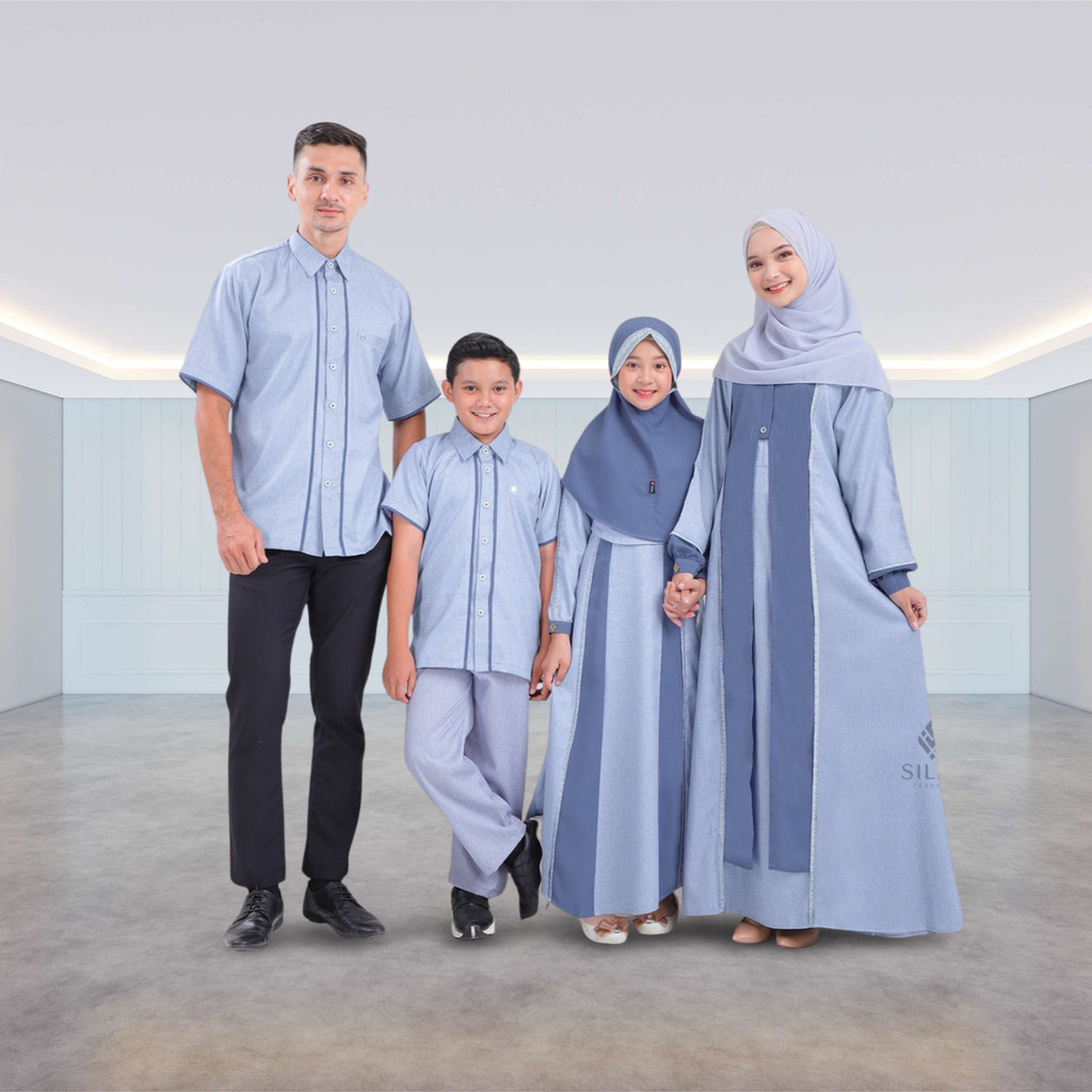 Set Sarimbit Couple Pasangan Keluarga Kekinian Lebaran 2025 Silmi Sabrina Family Shappier Blue