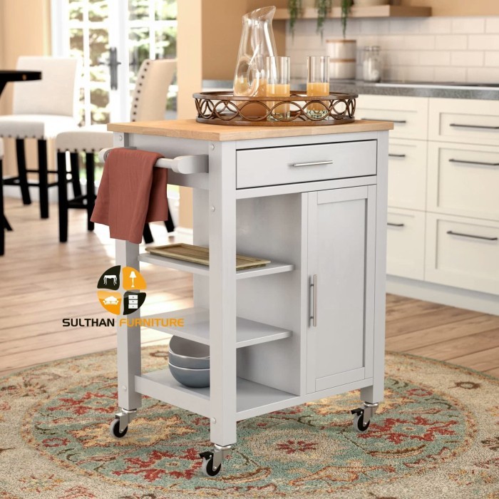 Meja Makan Dorong - Meja Troli - Meja Dapur Laci 1 - Meja Portable