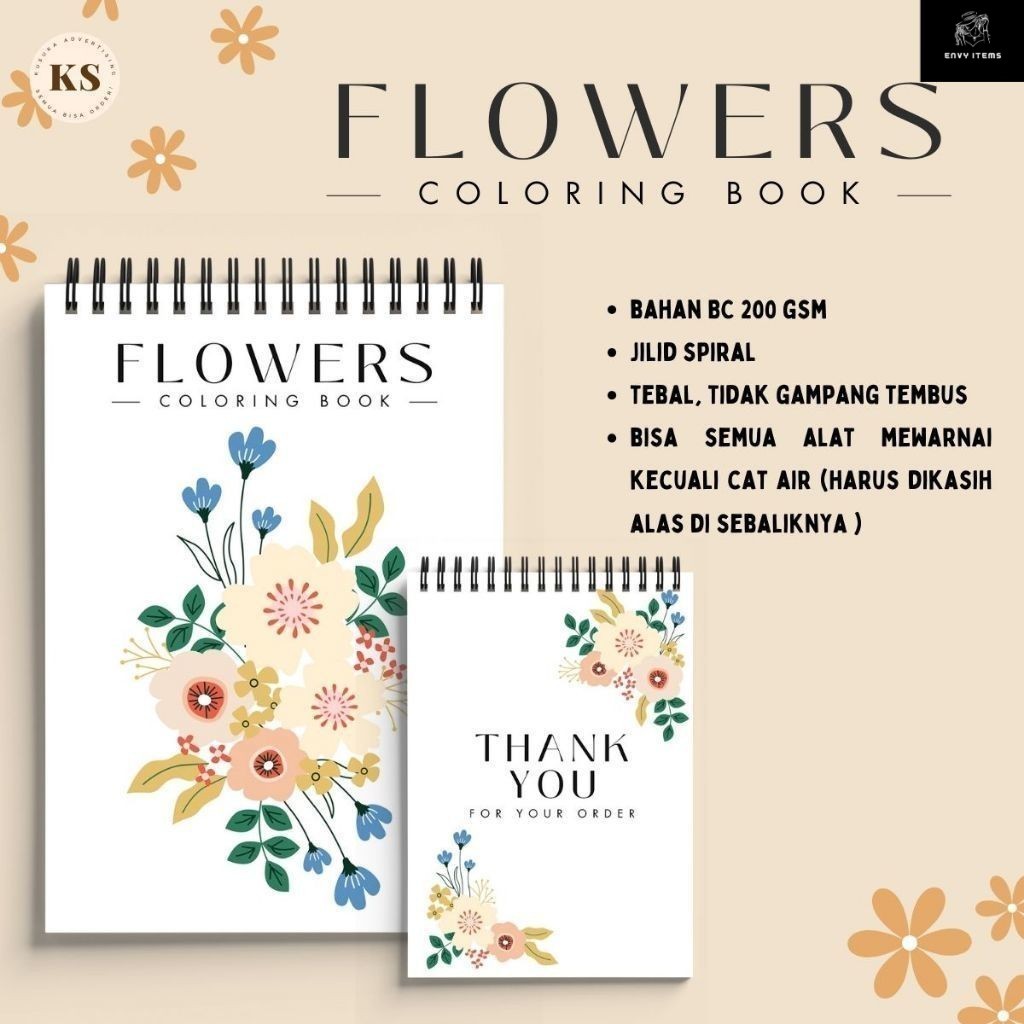 

Flowers Coloring Book Cozy Book Adult Buku Mewarnai Remaja Dewasa Spiral Kertas Tebal Tema Bunga