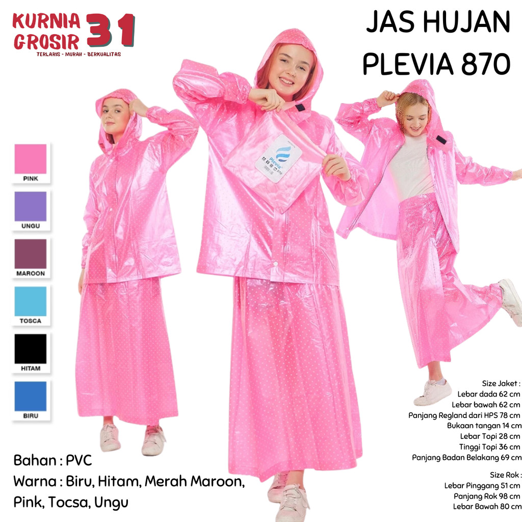Jas Hujan PLEVIA 870 Rok Polkadot Wanita / Perlengkapan Otomotif