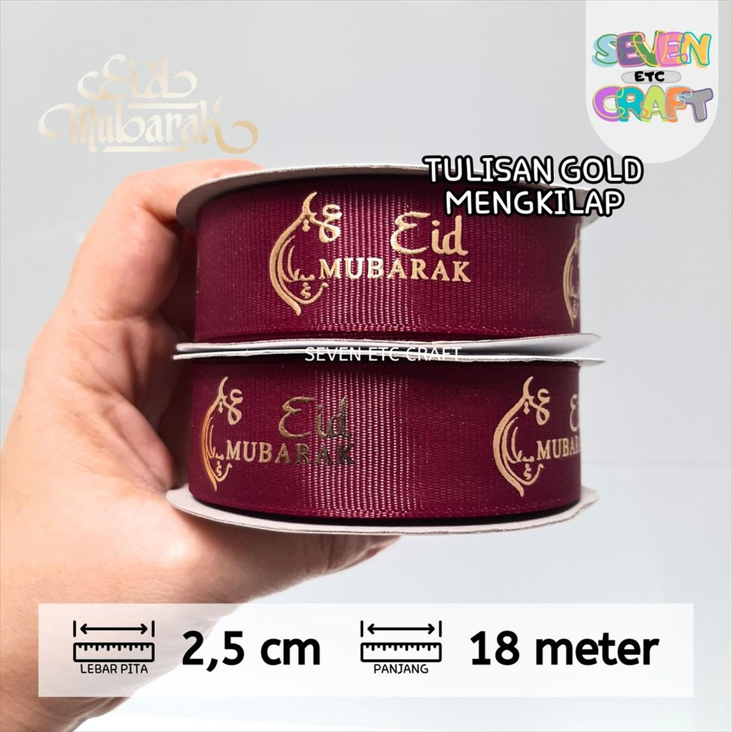 

Pita Grosgrain Idul Fitri Lebaran EID MUBARAK 2,5 cm Maroon
