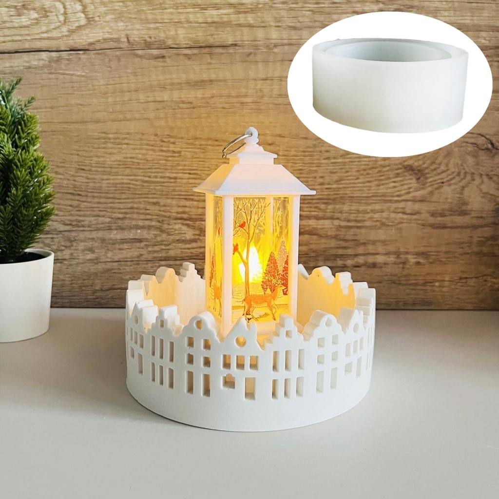 

Round House Building Candle Holder Silicone Mold DIY Storage box Cement Gypsum Resin Pouring Ornaments Molds Christmas gift