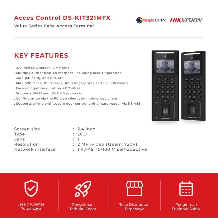 

DS-K1T3MFX - HIKVISION ACCESS CONTROL FINGERINT, FACE, MIFARE CARD