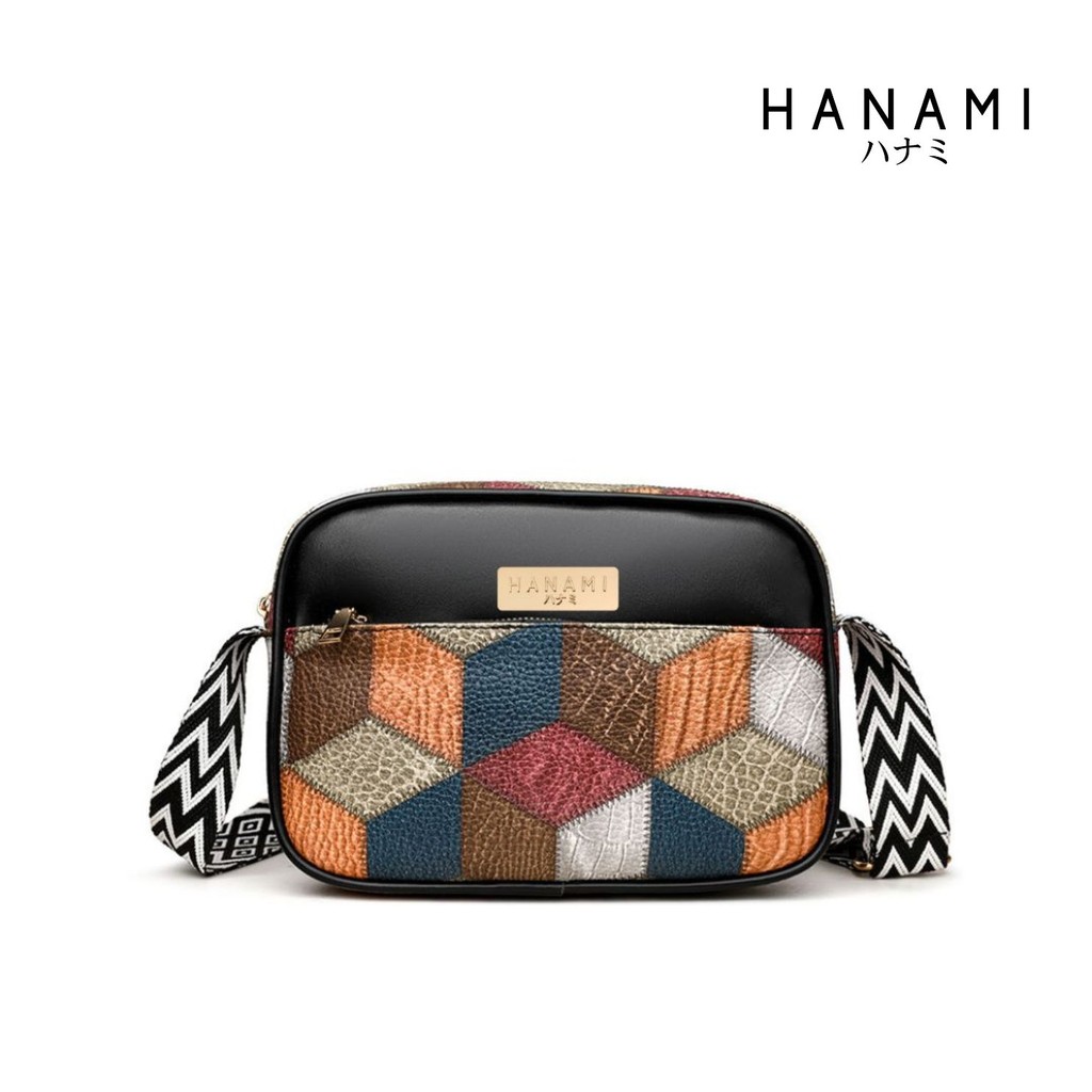 HANAMI Tas Selempang Wanita Kulit Kekinian Cantik Motif Hitam Gicara Simple Elegan Branded TA1014B5