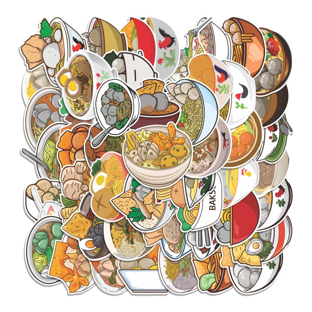 

COD 50 Pcs Stiker BAKSO CARTOON Lucu Anti Air Untuk Dekorasi Notebook Sepeda Skateboard Handphone