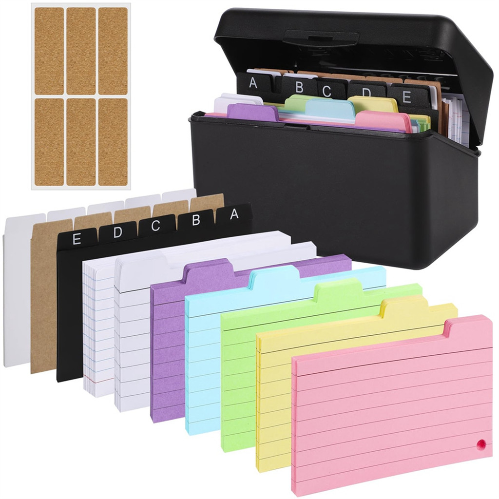 

Index Card Holder Set,Index Box with 230 Assorted Flashcards, Colourful Lined, 6 Rings and Stickers Perfect for School