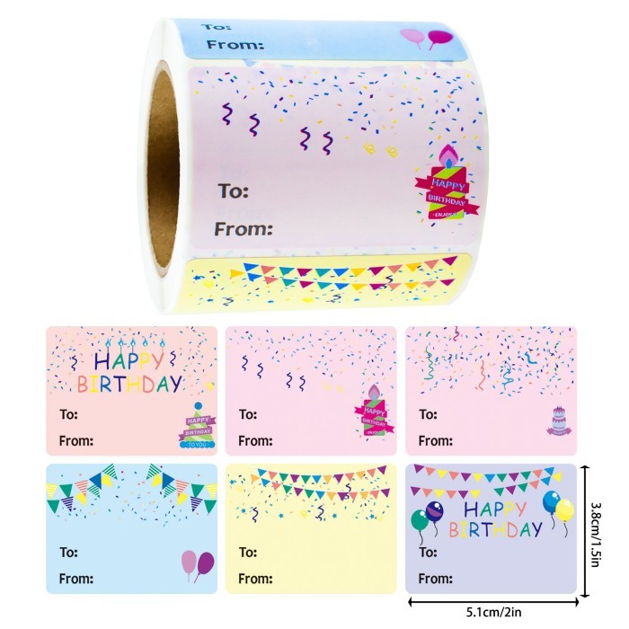 

Sticker Label Happy Birthday Bday Tag Nama Bingkisan Kado Hampers Selamat Ulang Tahun 3,8 x 5,1 cm