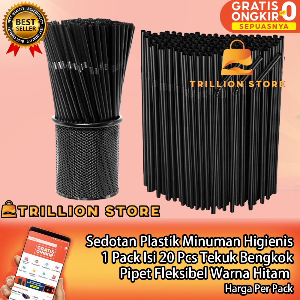 Sedotan Plastik Tekuk Bengkok Pelastik Pipet Steril Minuman Isi 20 Pcs Tusukan Higienis Bening Warna