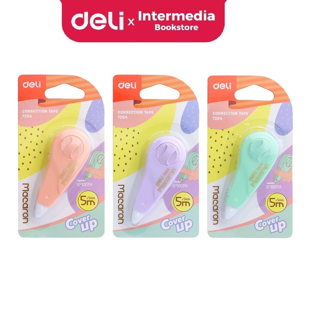 

Bobomart Deli E7264 Correction Tape/Tipe X kertas 5mm*5m cepat kering langsung bisa untuk menulis