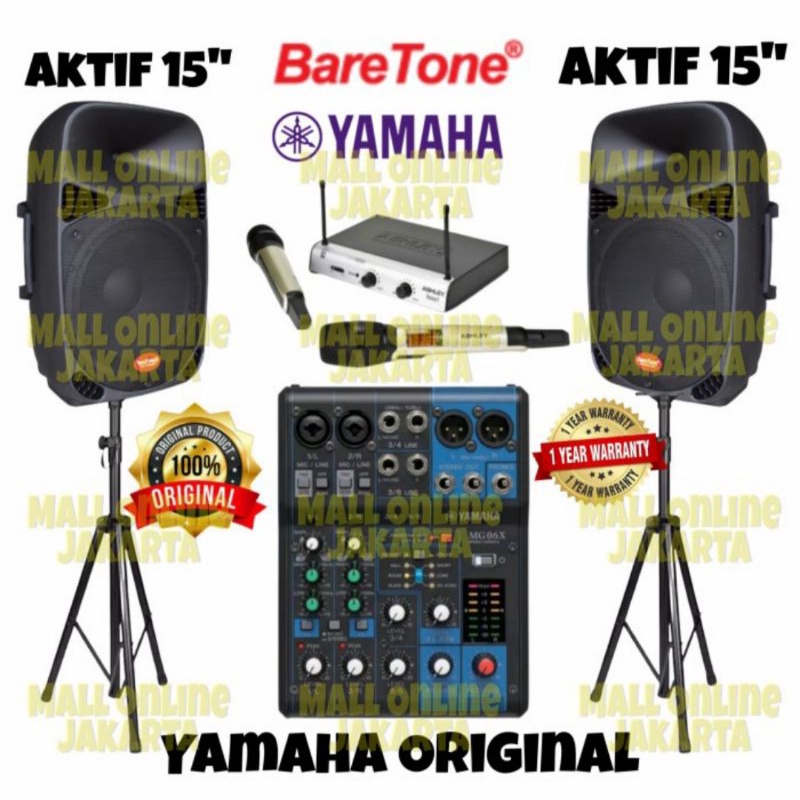Paket Speaker Aktif Baretone 15inch Mixer Yamaha 6Channel Original