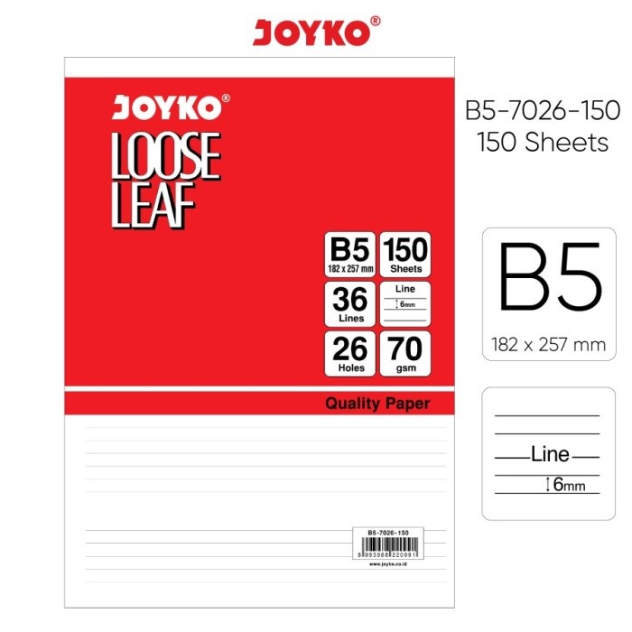 

Loose Leaf Joyko B5 150 Lembar Bergaris Kertas Isi Binder 70 Gsm 36 Lines 26 holes Grosir Murah - Satu Pak - SHAGB