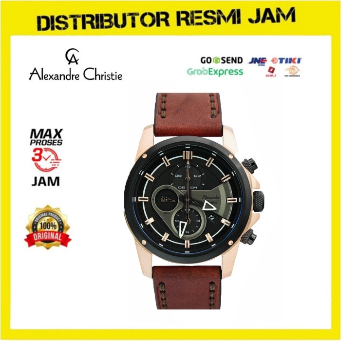 Jam Tangan Pria Alexandre Christie AC6593 AC 6593 Rosegold Black