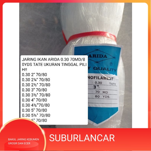 JARING IKAN ARIDA 0.30 70md/80yds tate UKURAN TINGGAL PILIH pukat ikan jaring arida jaring ikan sena