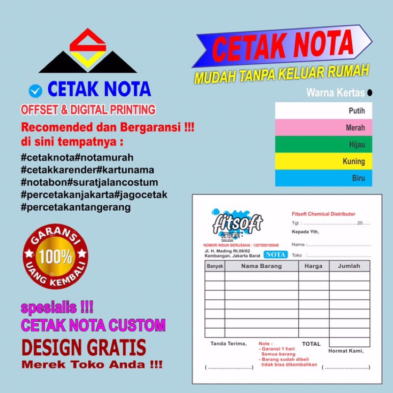 

Cetak Nota 2 Ply NCR 1/6 FOLIO