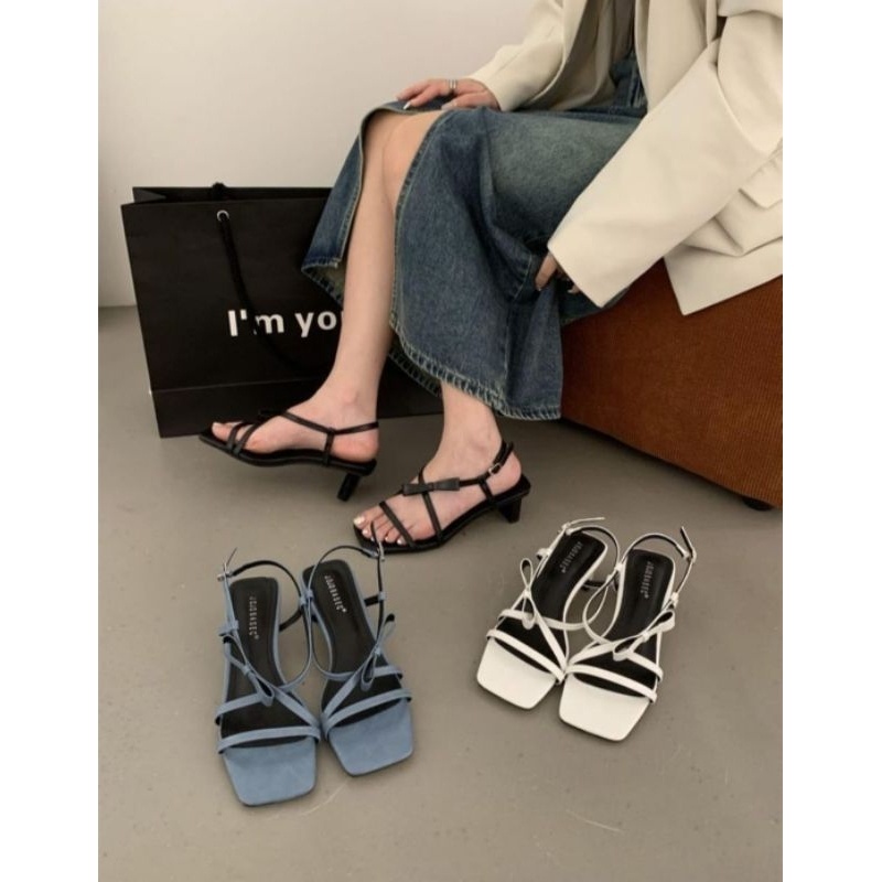 sendal heels wanita High Heels hak tahu pita 5cm