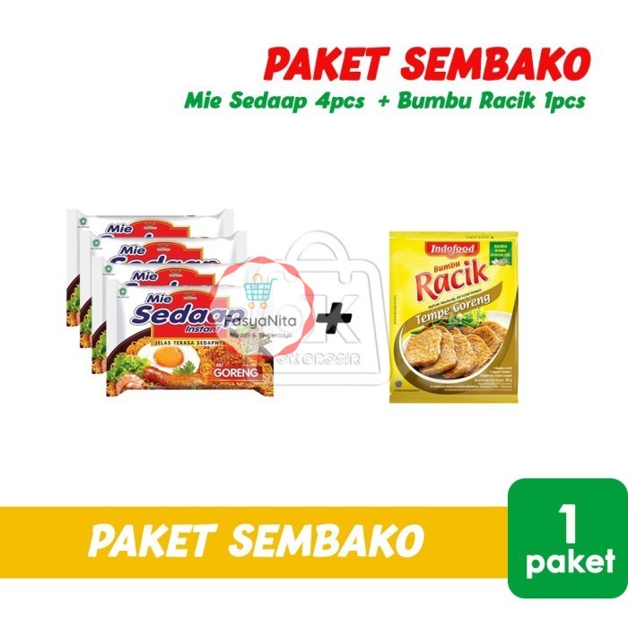 

Paket Sembako Mie Sedaap 4pcs + Bumbu Racik 1pcs - FasyAnita Mart Denpasar