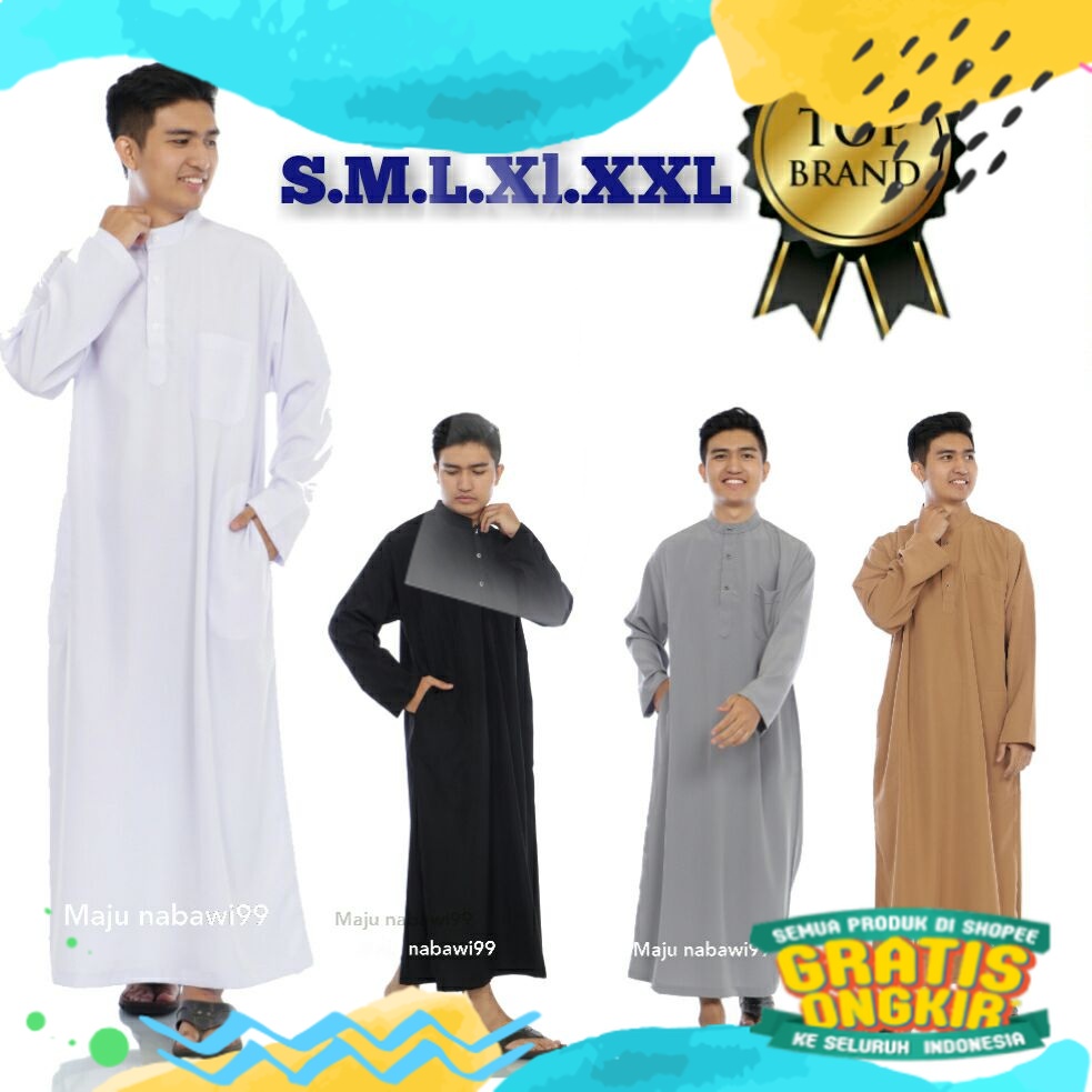 gamis dewasa jubah pria jubah polis jubah model haromain/ biru telur asin