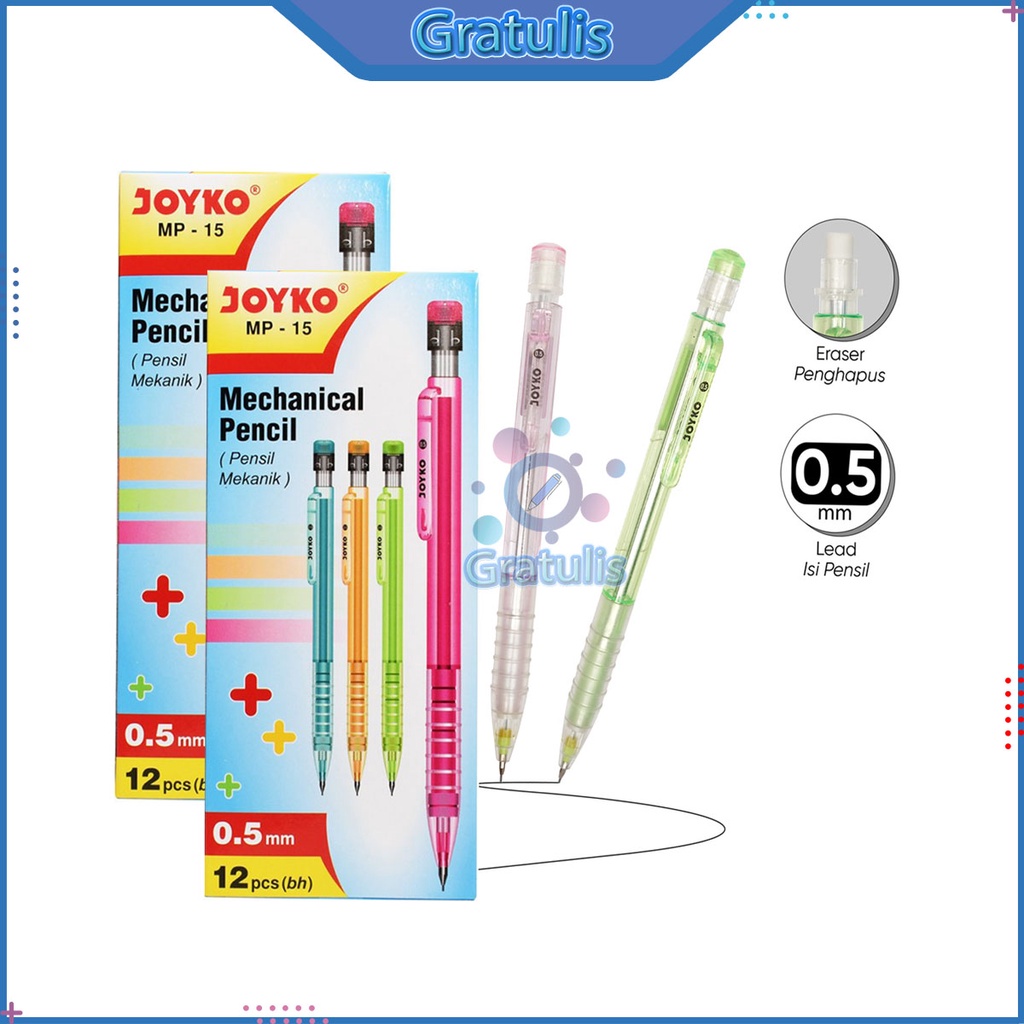 

PENSIL MEKANIK JOYKO [MP-15/12 PCS] / MECHANICAL PENCIL GAMBAR MENULIS [0.5 MM/1 PACK] / ALAT TULIS UJIAN