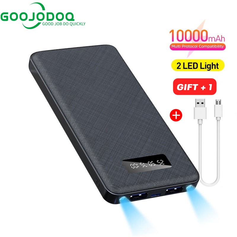 Goojodoq Power Bank Mini 10000mah Ultra Tipis Kapasitas Besar Free 1 kabel pengisian