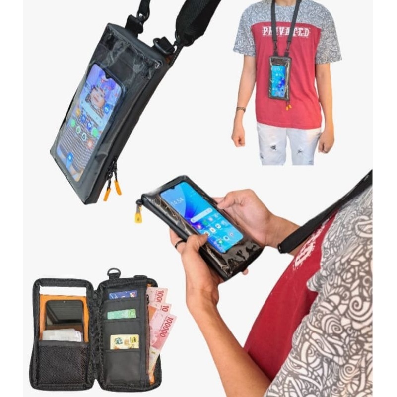 tas hp mika anti air tas selempang dompet kartu pria anti air waterproof  tas leher