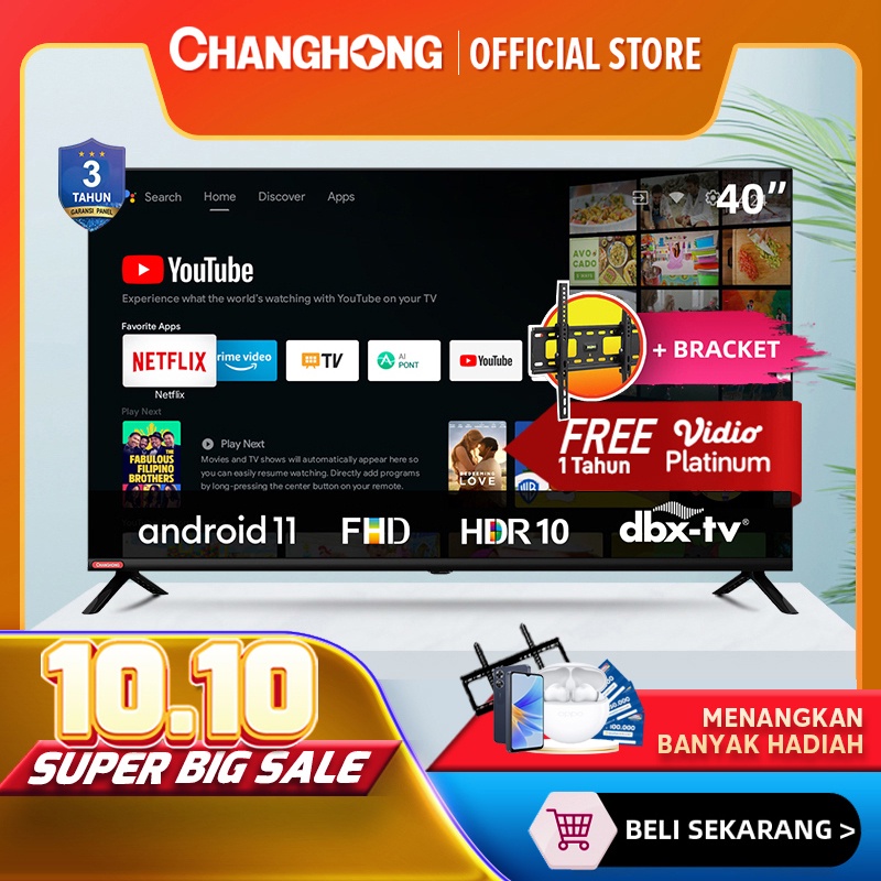 Changhong 40inch Netflix TV Android Smart TV 40 Inch Digital TV FHD LED TV L40G7N