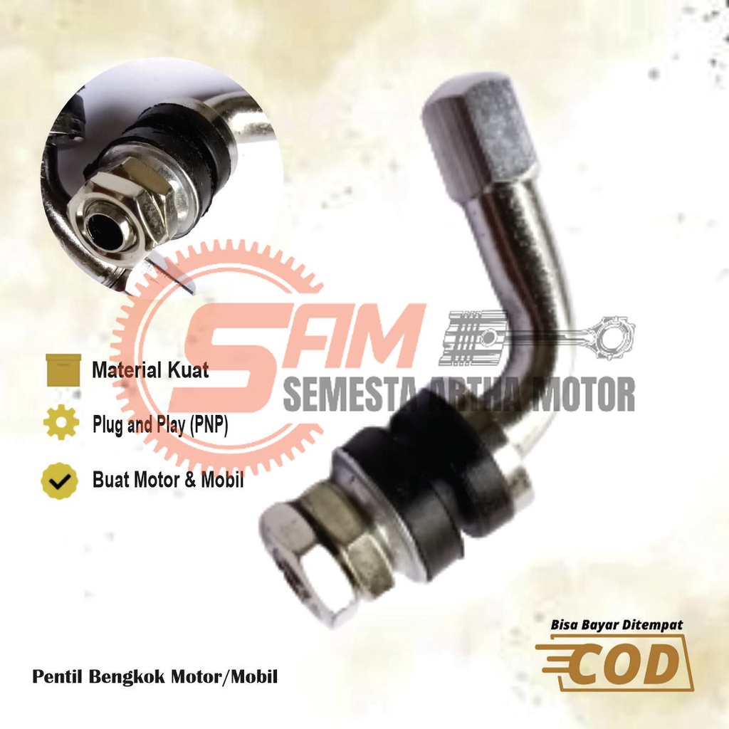 Pentil Tubeless Besi Bengkok L Miring Chrome Ban Motor Mobil Tubeles 3cm
