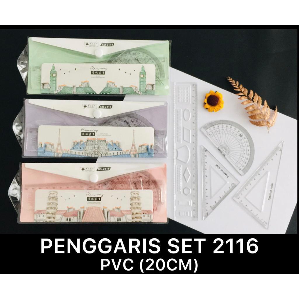 

PENGGARIS SET FANCY 4 IN 1 PANJANG 20CM PVC MOTIF KOTA Ready