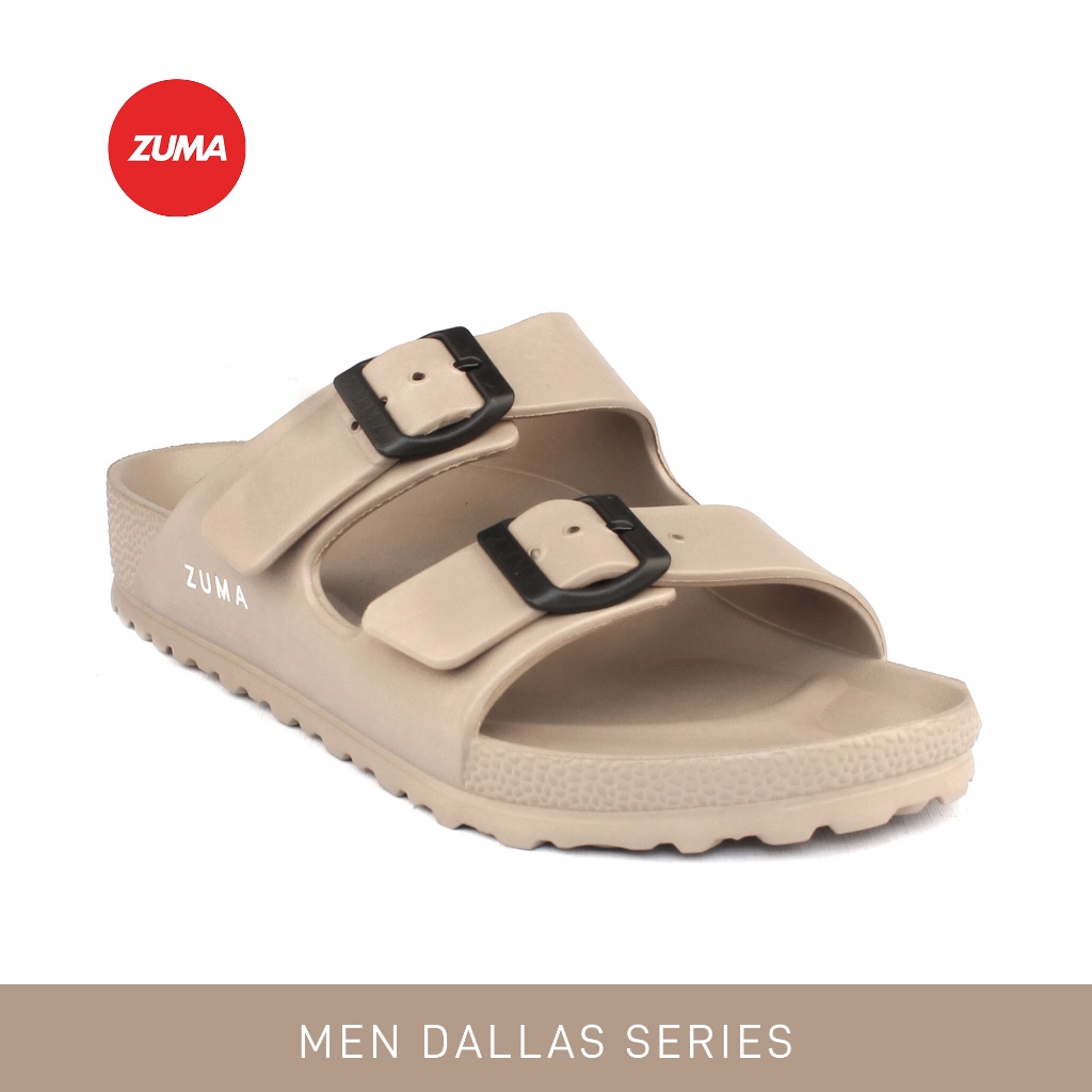 Zuma Men Dallas 5 Almond, Sandal Slop Pria Karet Slip On Polos, Coklat