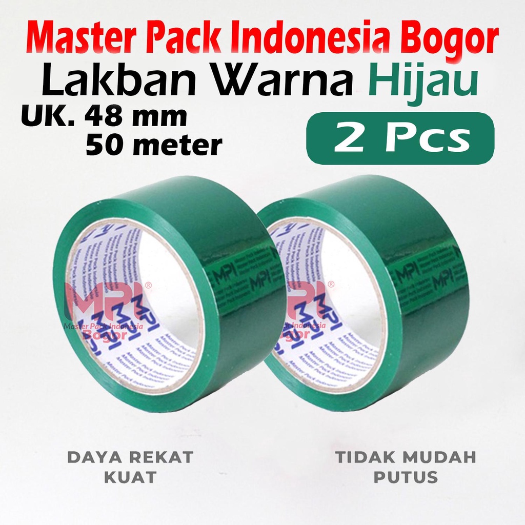 

2 PCS - Lakban MPI Warna Hijau 48 mm x 50 Meter - Lakban Warna Master Pack Indonesia
