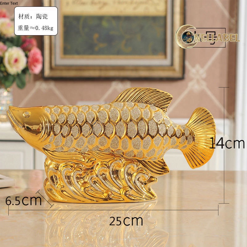 [Conellabel] Ornamen Pajangan Patung Ikan  arwana emas keramik berlapis emas