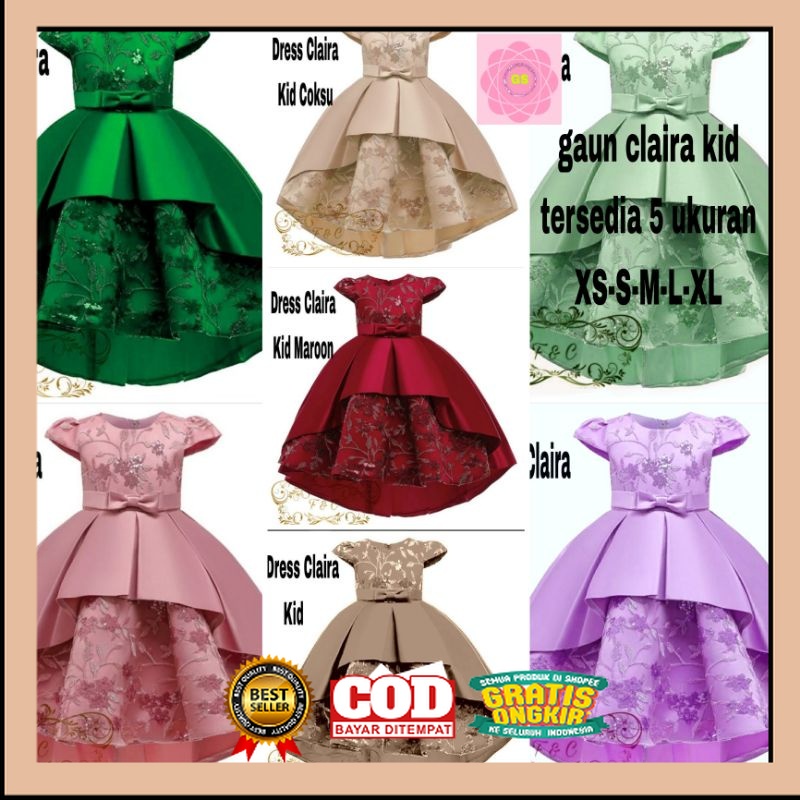 BISA COD  GAUN CLAIRA KID / GAUN NATAL / UKURAN/ XS-S-M-L-XL / DRESS PESTA / GOOD QUALITY//DRESS NAT