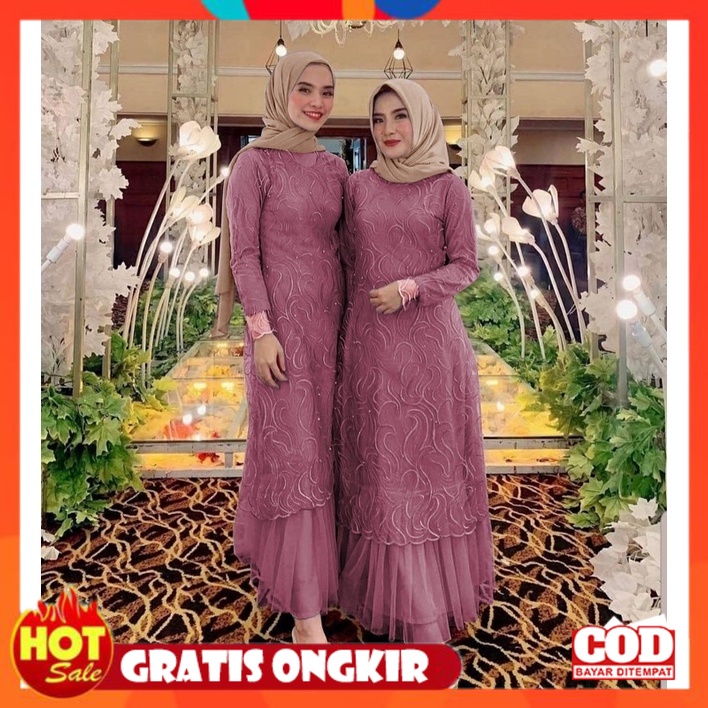 KAIN ADEM HALUS TEBAL / Geraldine  Gamis Pesta/Baju Muslim Wanita  Jumbo /Gamis Brukat Tile/Gamis Ko
