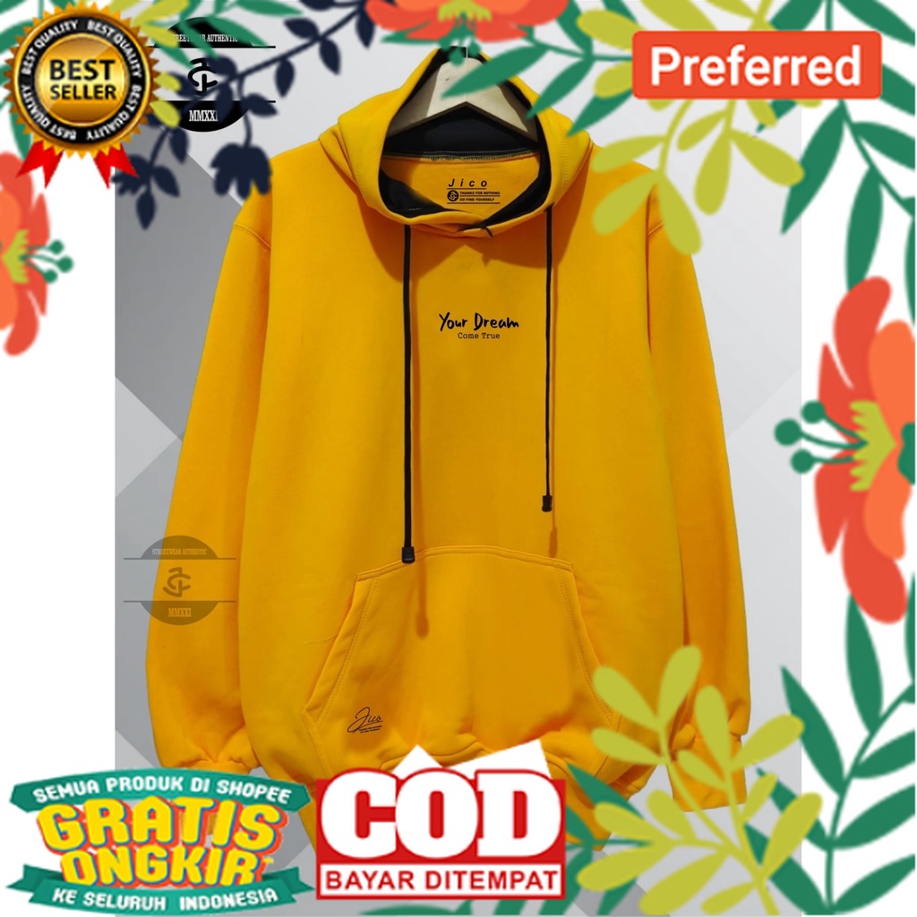 Jaket Hoodie Original Jico Distro Pria Wanita Aesthetic Warna Kuning List Your Dream Oversize M L XL